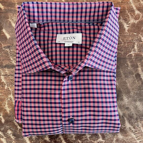 Eton Dress Shirt Mens 18 46 (2XL) Contemporary Fit Multicolor Check Casual - Picture 10 of 11